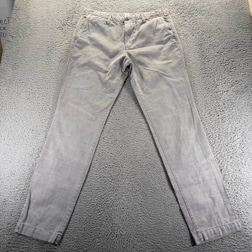 Gap Pant Mens 34x34 Gray Cotton Chino Straight Business Career Preppy Slim Fit‎